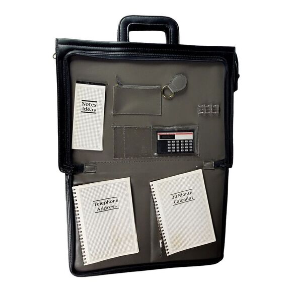Attaché Organizer Briefcase Expandable Black Vinyl Retractable Handles Portfolio - Picture 1 of 8